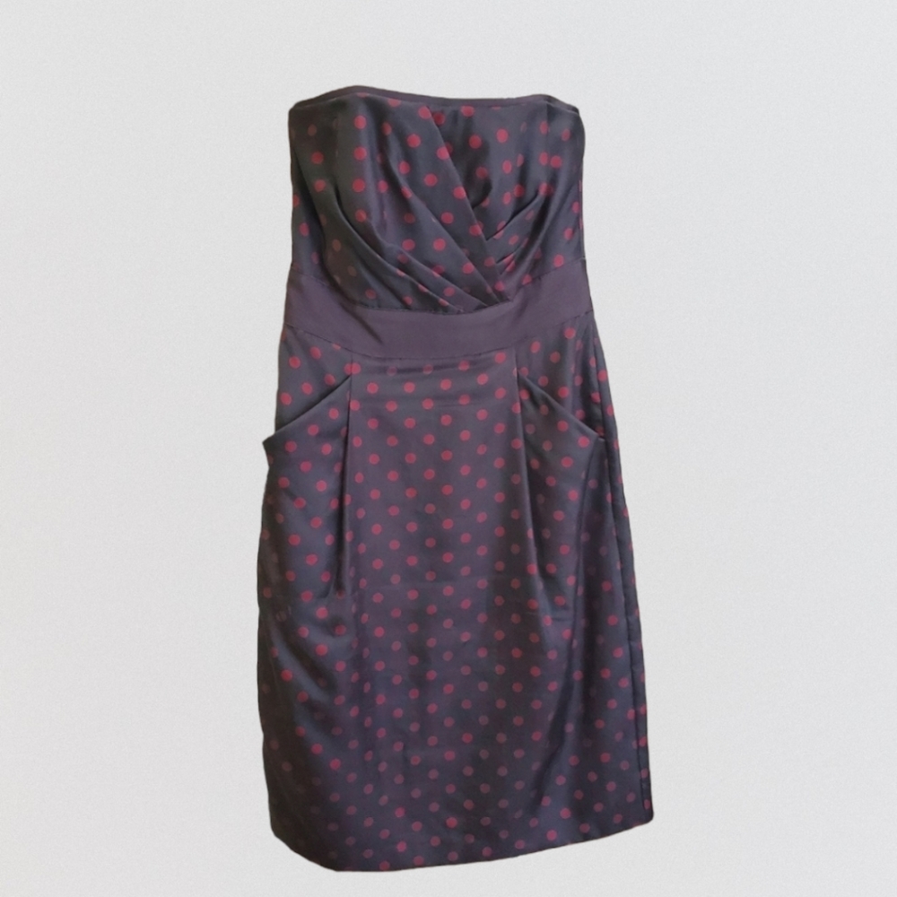 White House Black Market Strapless Dress, Size 0, black with red polkado…
